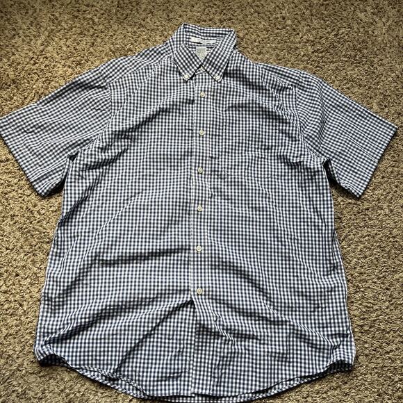 LL Bean Mens Large Button Up Shirt blue Striped Short Sleeve Wrinkle Resistant - Picture 1 of 5